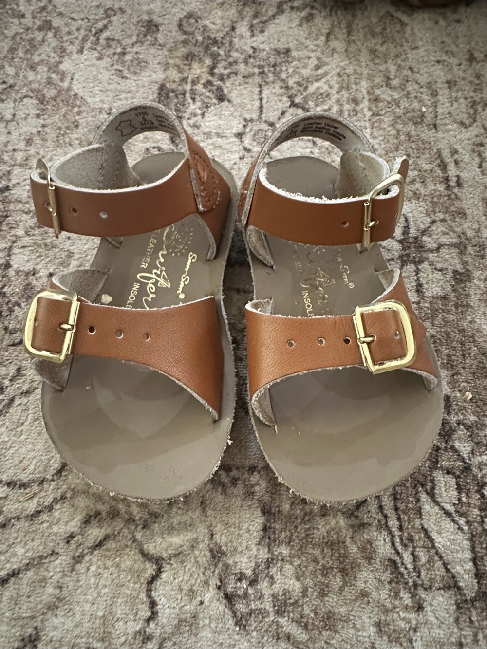Sun San Children's Tan Double-Buckle Leather Sandals